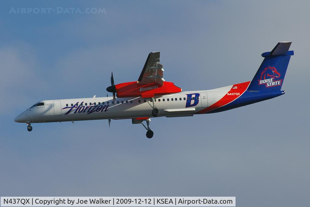 N437QX, 2009 De Havilland Canada DHC-8-402Q Dash 8 C/N 4240, Horizon Air Q400 in the colors of Boise State University.