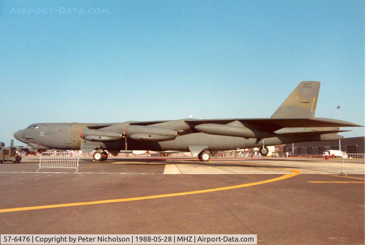 57-6476, 1957 Boeing B-52G Stratofortress C/N 464181, B-52G Stratofortress of 2nd Bomb Wing at Barksdale AFB on display at the 1988 Mildenhall Air Fete.