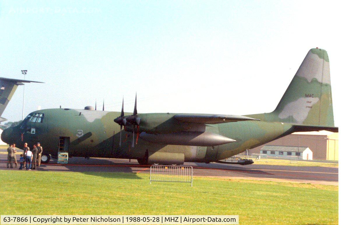 63-7866, 1963 Lockheed C-130E Hercules C/N 382-3936, C-130E Hercules of 314th Tactical Airlift Wing at Little Rock AFB on display at the 1988 Mildenhall Air Fete.
