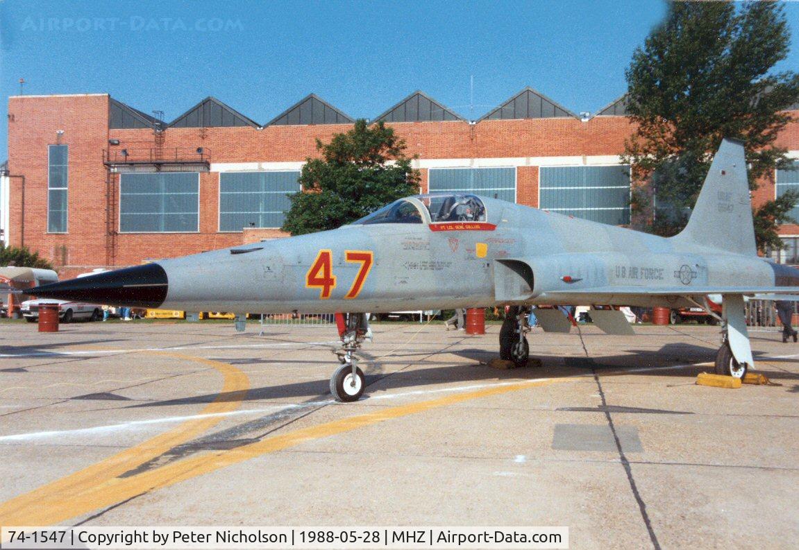 74-1547, 1974 Northrop F-5E Tiger II C/N R.1205, F-5E Tiger II of 527th Aggressor Squadron at RAF Alconbury on display at the 1988 Mildenhall Air Fete.