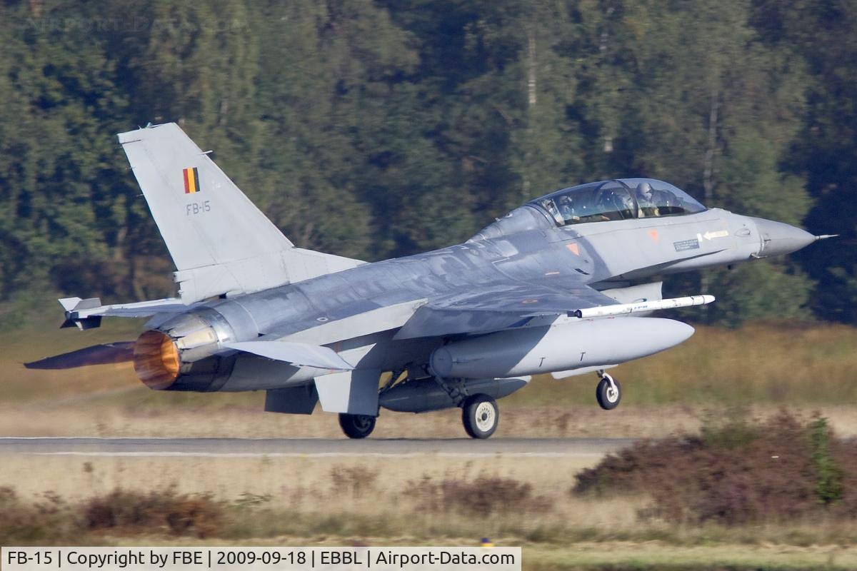 FB-15, General Dynamics F-16BM Fighting Falcon C/N 6J-15, Belgian Air Force F-16BM takes off from Kleine Brogel air base