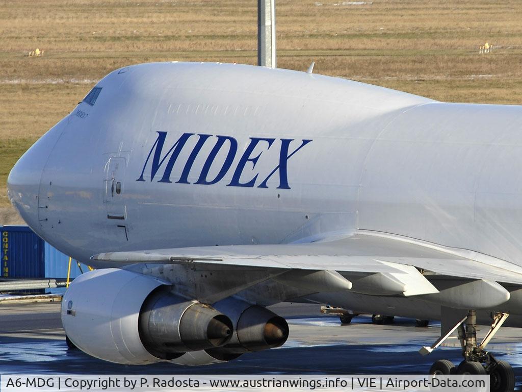 A6-MDG, 1991 Boeing 747-228F C/N 25266, One of the last 747-200 built - note that there are no windows on the left side of the upper deck!