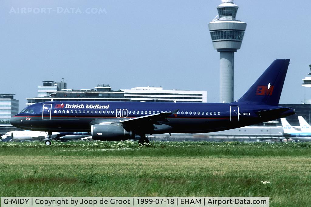 G-MIDY, 1999 Airbus A320-232 C/N 1014, departure from Schiphol