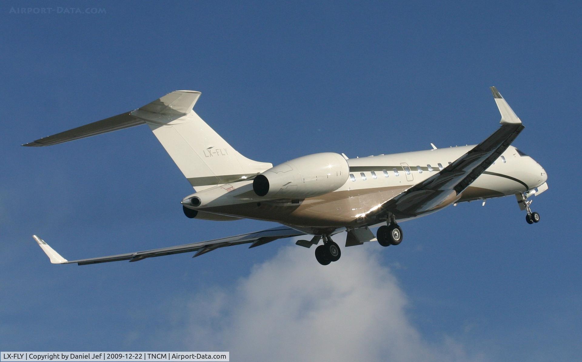 LX-FLY, 2008 Bombardier BD-700-1A10 Global Express C/N 9252, LX-FLY departing TNCM