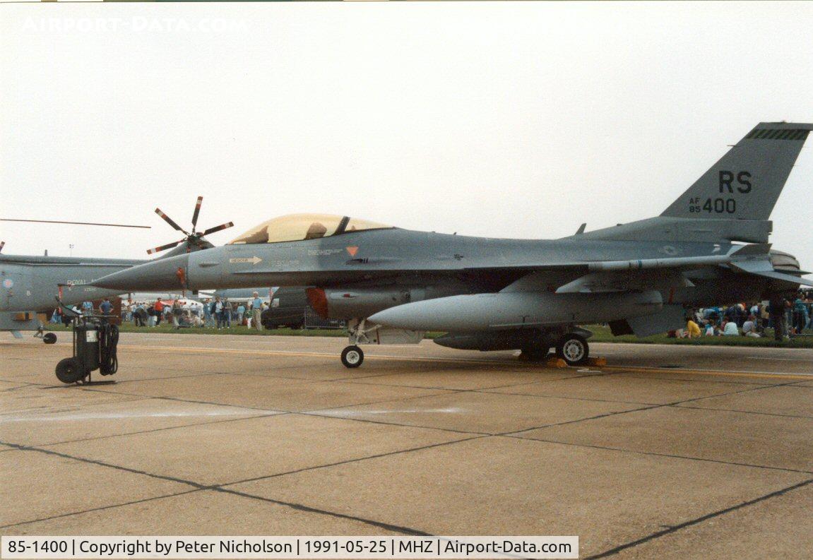 85-1400, 1985 General Dynamics F-16C Fighting Falcon C/N 5C-180, F-16C Falcon of 512th Tactical Fighter Squadron/86th Tactical Fighter Wing at Ramstein on display at the 1991 Mildenhall Air Fete.