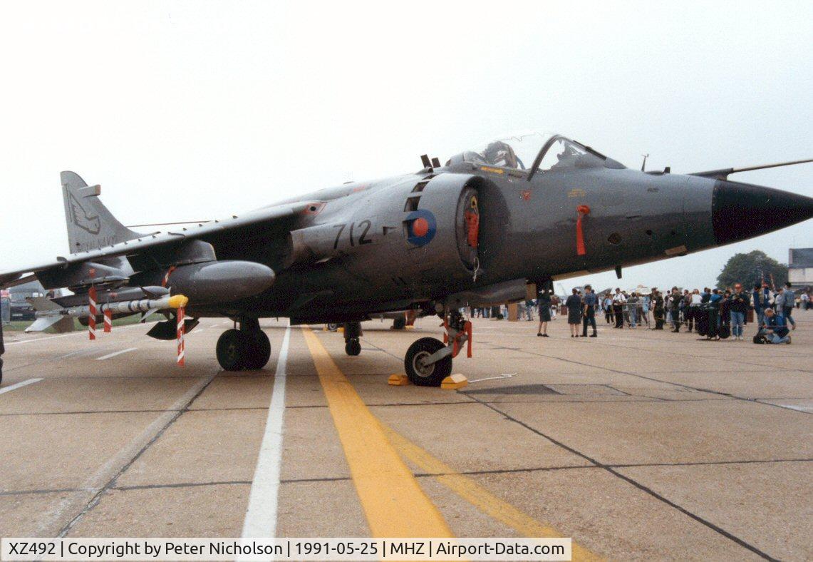 XZ492, 1980 British Aerospace Sea Harrier FRS.1 C/N 41H-912016, Sea Harrier FRS.1 of 899 Squadron in the static park at the 1991 Mildenhall Air Fete.
