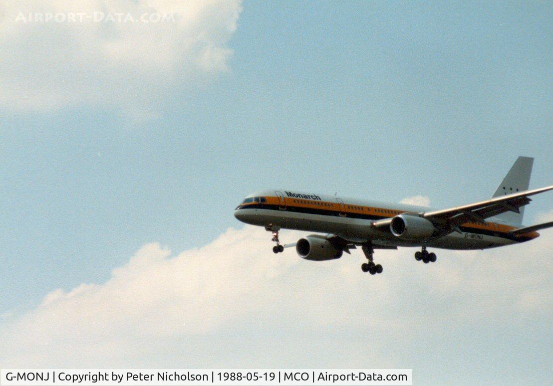 G-MONJ, 1988 Boeing 757-2T7 C/N 24104, Boeing 757 of Monarch Airlines on approach to Orlando in May 1988.