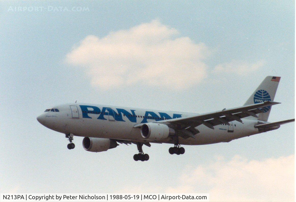 N213PA, 1982 Airbus A300B4-203 C/N 210, Pan American Airways Airbus named Clipper Chicago on approach to Orlando in May 1988.