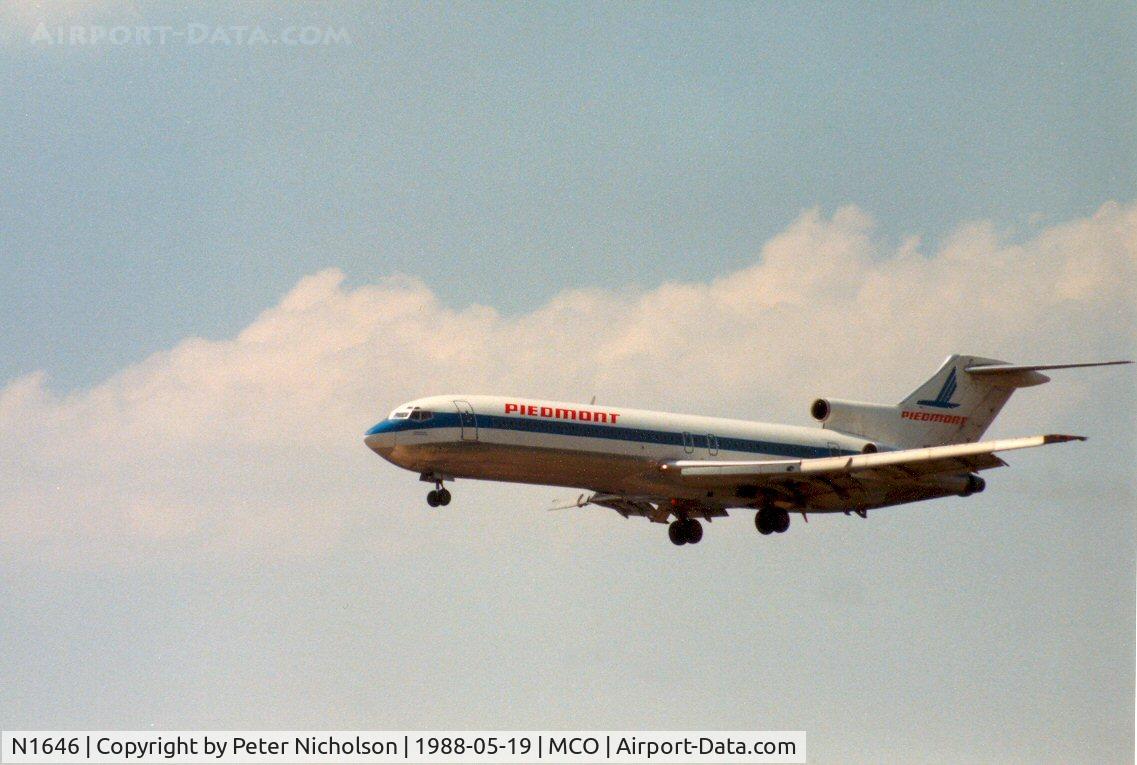 N1646, 1968 Boeing 727-295 C/N 20140, Piedmont Airlines Boeing 727 on final approach to Orlando in May 1988.