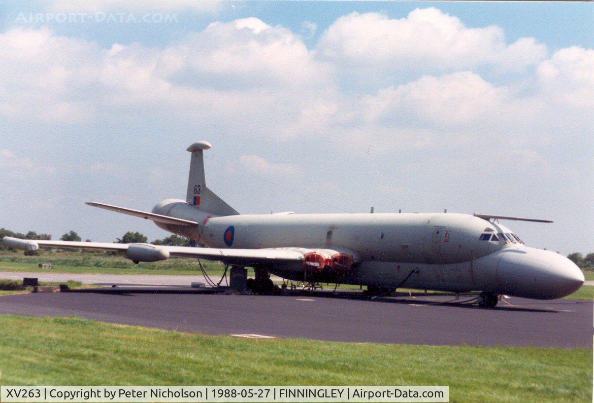 XV263, British Aerospace Nimrod AEW.3 C/N 8038, The Nimrod AEW.3 project was cancelled in December 1986 and this example was used by the Engineering Squadron at RAF Finningley when seen there in May 1988.