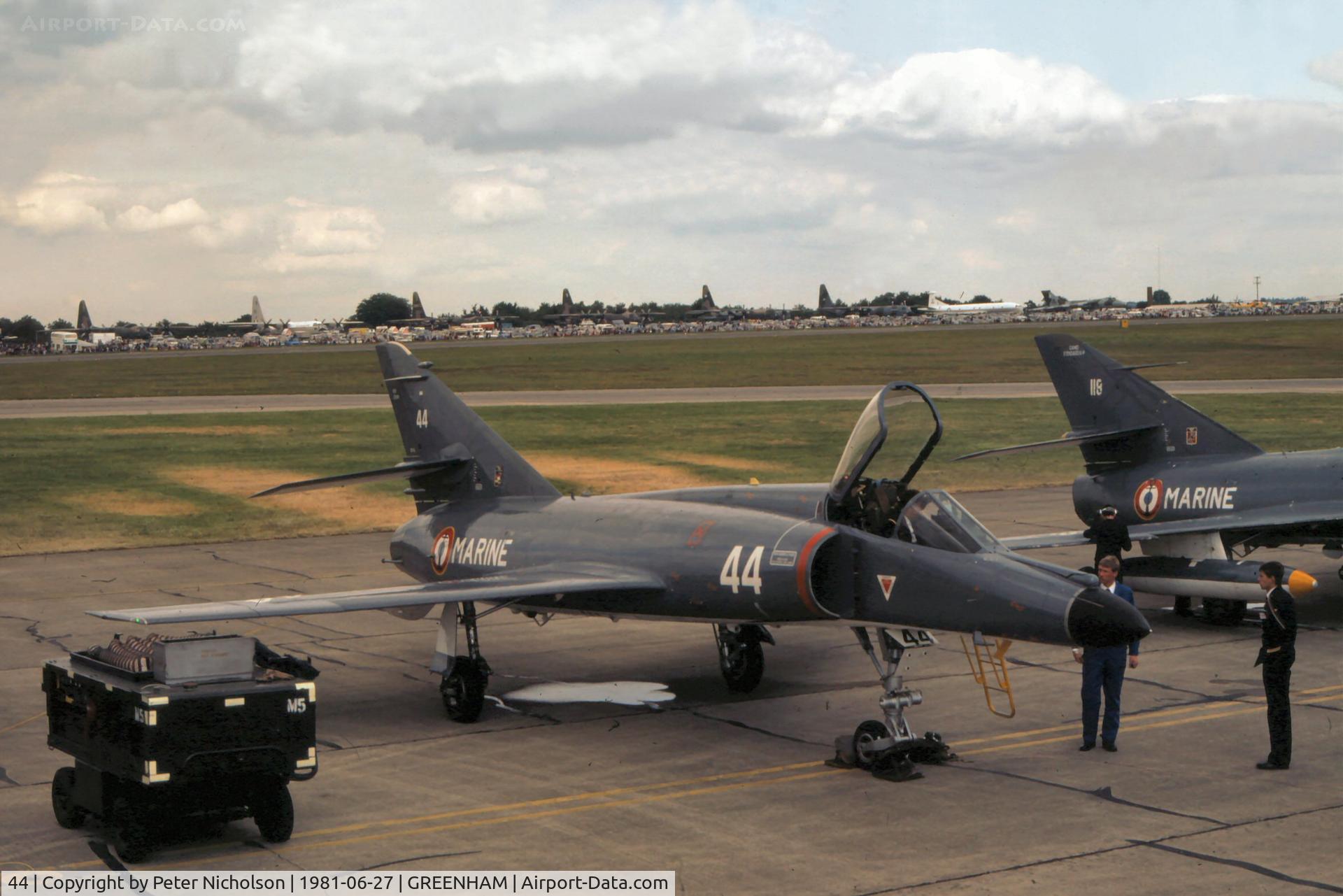 44, Dassault Super Etendard C/N 44, Super Etendard of 14 Flotille French Aeronavale on display at the 1981 Intnl Air Tattoo at RAF Greenham Common.