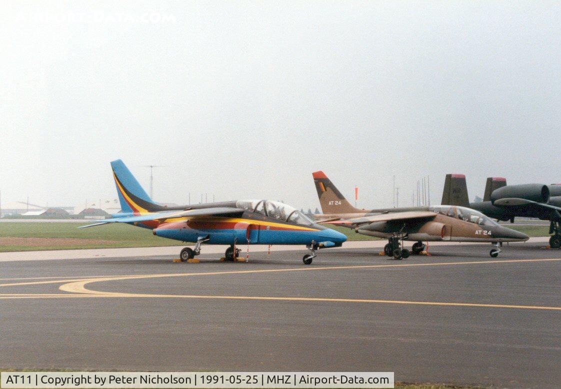 AT11, Dassault-Dornier Alpha Jet 1B C/N B11/1032, Alpha Jet of 9 Wing Belgian Air Force together with AT-24 on display at the 1991 Mildenhall Air Fete.