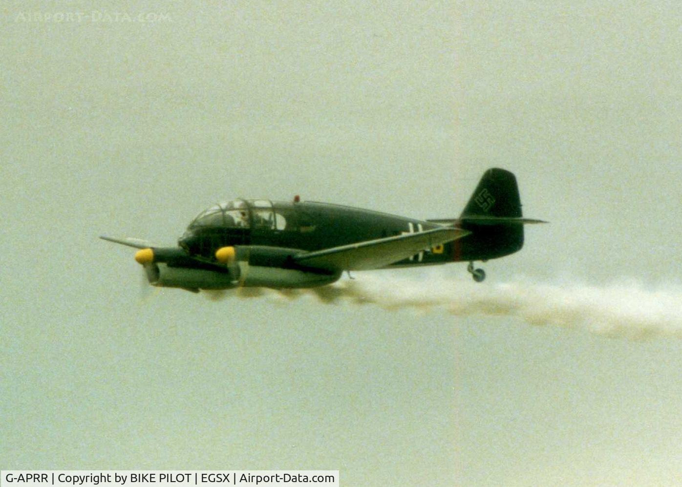 G-APRR, 1956 Let Aero Ae-45S Super C/N 04-014, G-APRR REPRESENTING A HE111 AT NORTH WEALD PROBABLE 1987. THIS A/C CRASHED AT BLACKBUSHE EGLK ON 2009-03-01 FORTUNATELEY WITH ONLY MINOR INJURIES TO THOSE ON BOARD