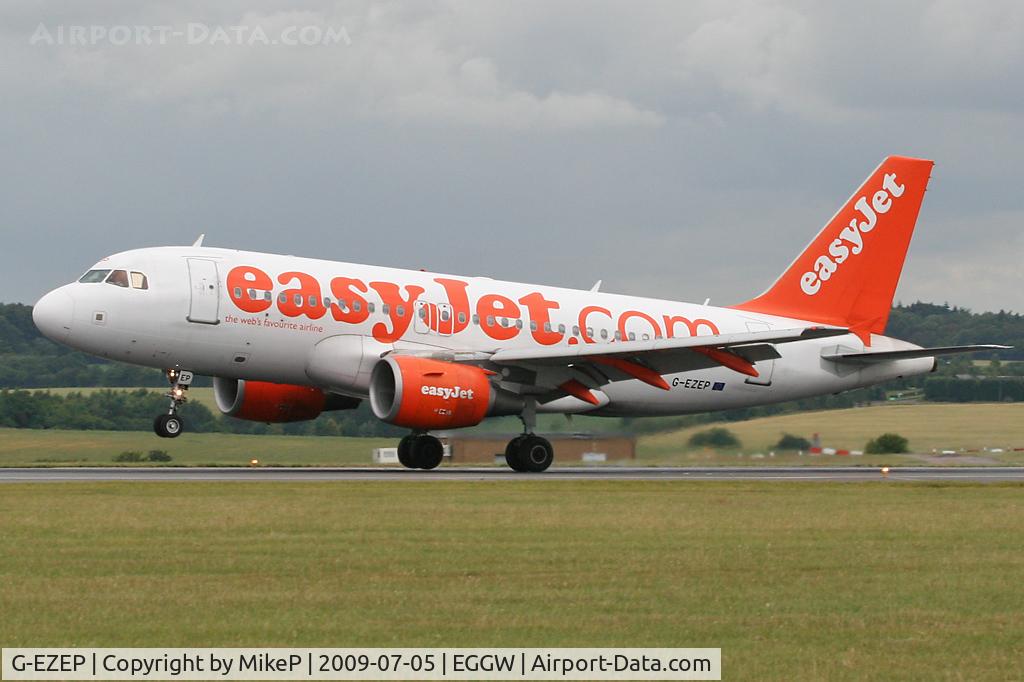 G-EZEP, 2004 Airbus A319-111 C/N 2251, Touching down on Runway 26.