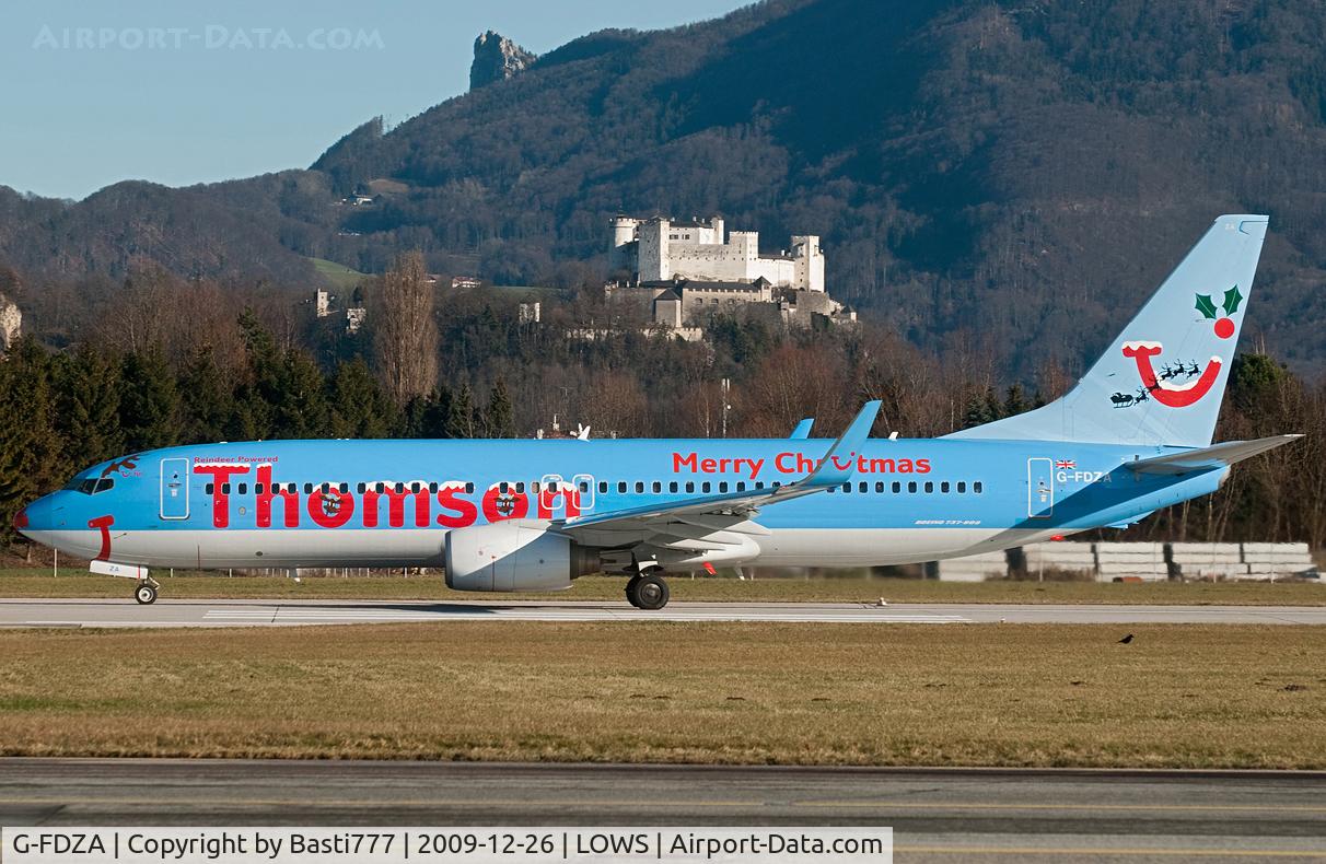 G-FDZA, 2007 Boeing 737-8K5 C/N 35134, Thomson B737 appears in Xmas livery at SZG