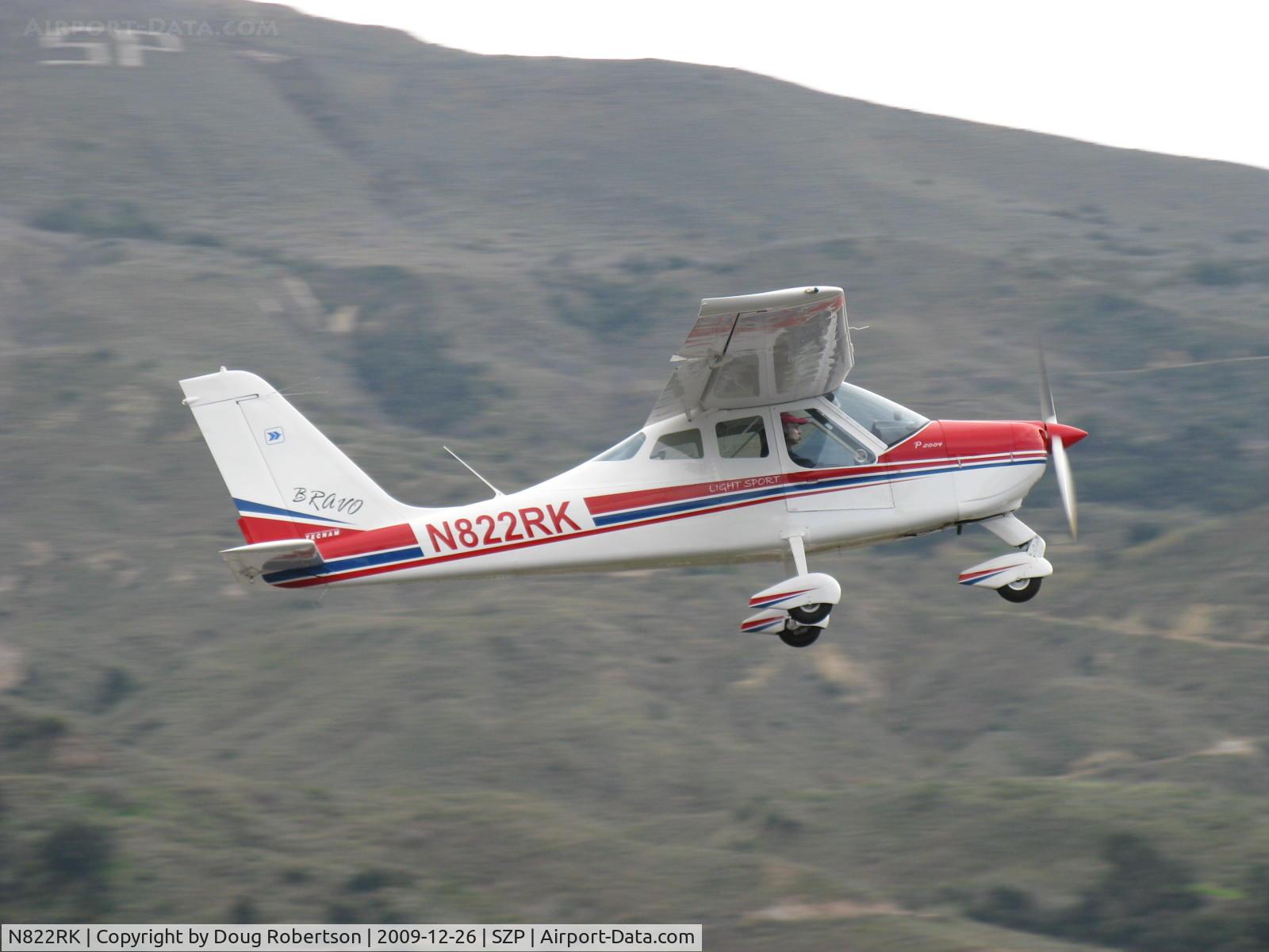 N822RK, 2007 Tecnam P-2004 Bravo C/N 096, 2007 Costruzioni Aeronautiche Tecnam P2004 BRAVO, Rotax 912ULS 100 Hp, takeoff climb Rwy 22
