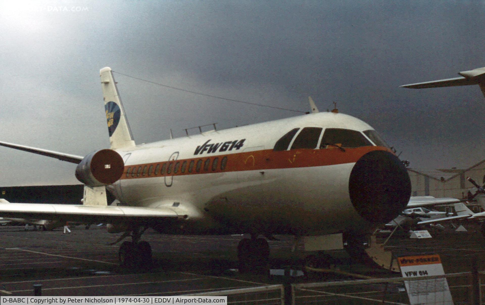 D-BABC, 1972 VFW-Fokker VFW-614 C/N G03, VFW-614 number three on display at the 1974 Hannover Airshow.