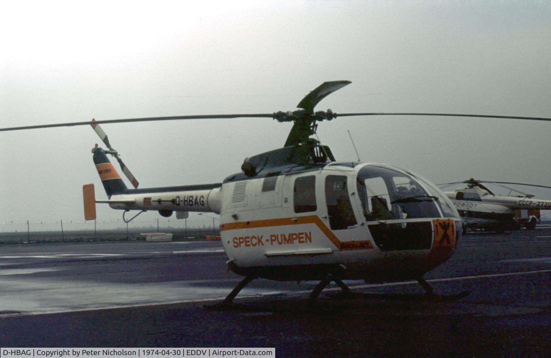 D-HBAG, 1972 MBB Bo-105C C/N S-37, MBB Bo.105 on display at the 1974 Hannover Airshow.