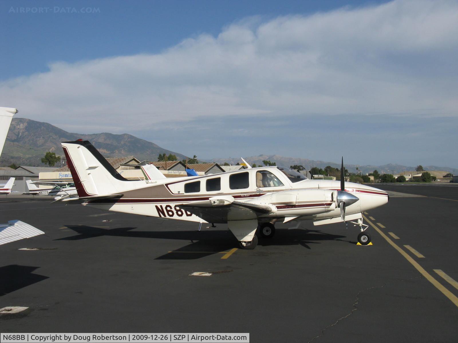 N68BB, 1981 Beech 58P Baron C/N TJ-317, 1981 Beech 58P BARON, two Continental TSIO-520-WB turbosupercharged 325 Hp each, pressurization differential gives cabin altitude of 9,200 feet at 21,000 feet airplane altitude, cruise speed 277 mph-max near 300 mph