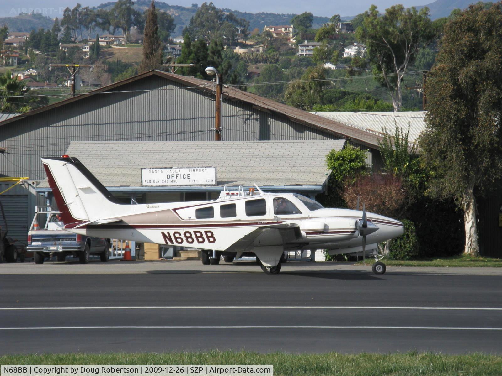 N68BB, 1981 Beech 58P Baron C/N TJ-317, 1981 Beech 58P BARON, two Continental TSIO-520-WB turbosupercharged 325 Hp each, pressurization differential gives cabin altitude of 9,200 feet at 21,000 feet airplane altitude, cruise speed 277 mph-max near 300 mph, taxi back
