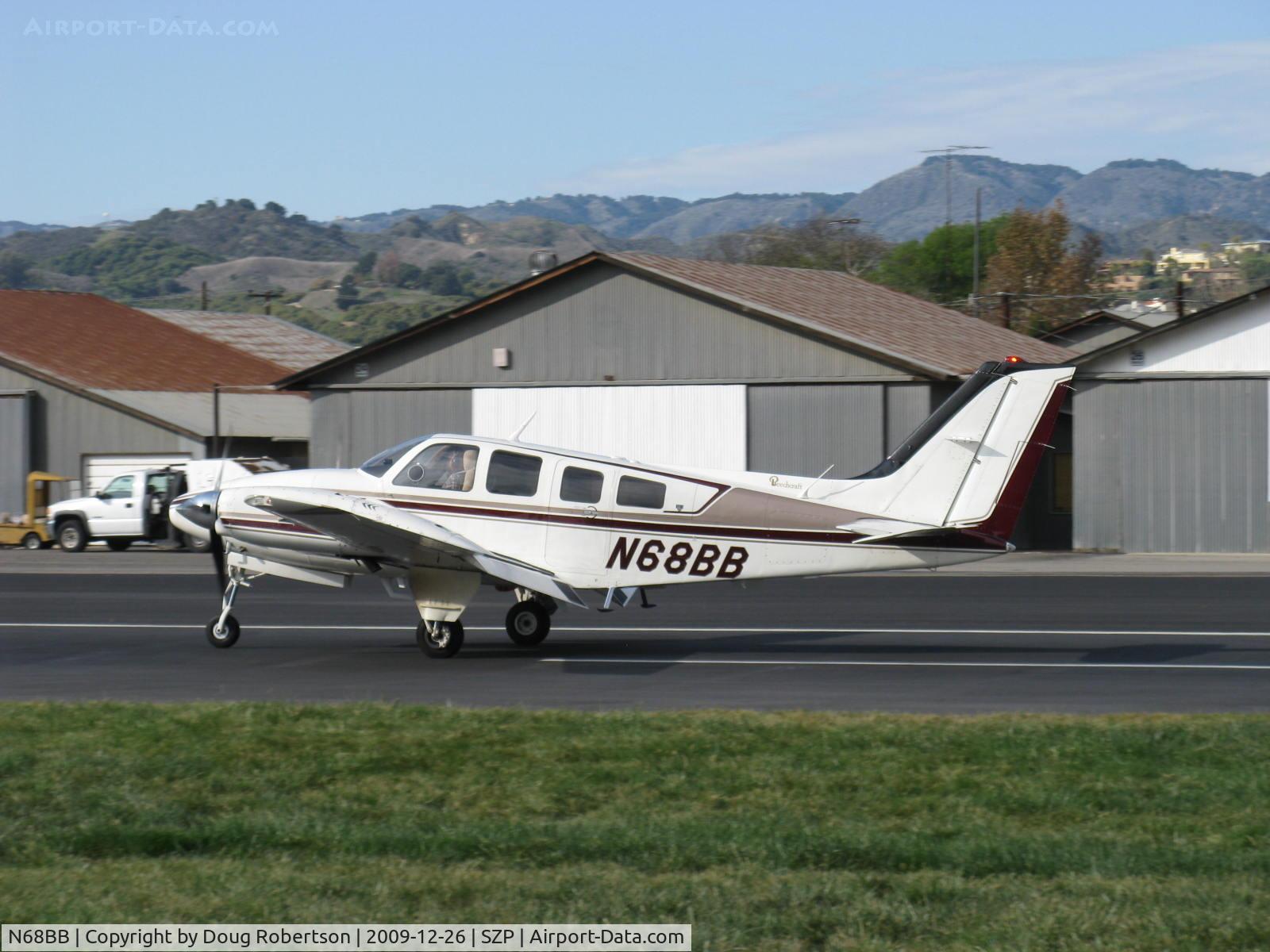 N68BB, 1981 Beech 58P Baron C/N TJ-317, 1981 Beech 58P BARON, two Continental TSIO-520-WB turbosupercharged 325 Hp each, pressurization differential gives cabin altitude of 9,200 feet at 21,000 feet airplane altitude, cruise speed 277 mph-max near 300 mph, landing roll Rwy 22