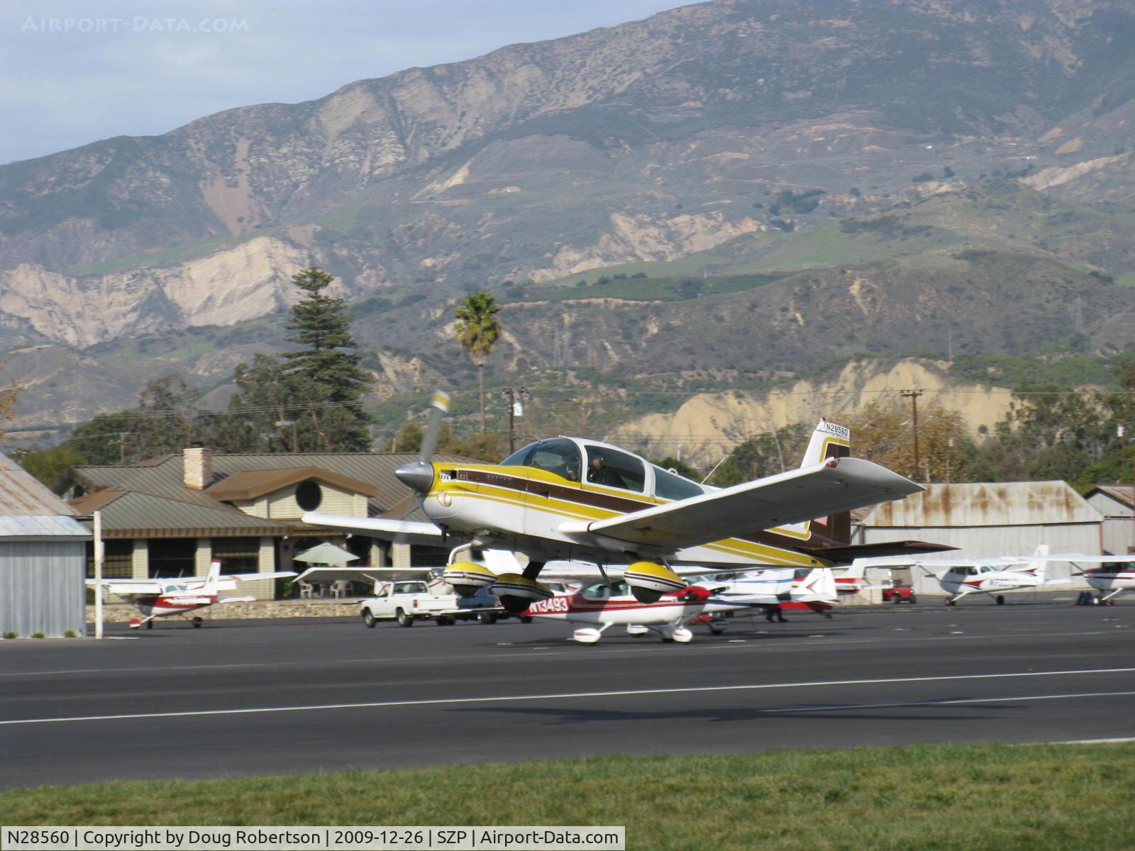 N28560, 1977 Grumman American AA-5B Tiger C/N AA5B0682, 1977 Grumman American AA-5B TIGER, Lycoming O&VO-360 180 Hp, takeoff climb Rwy 22