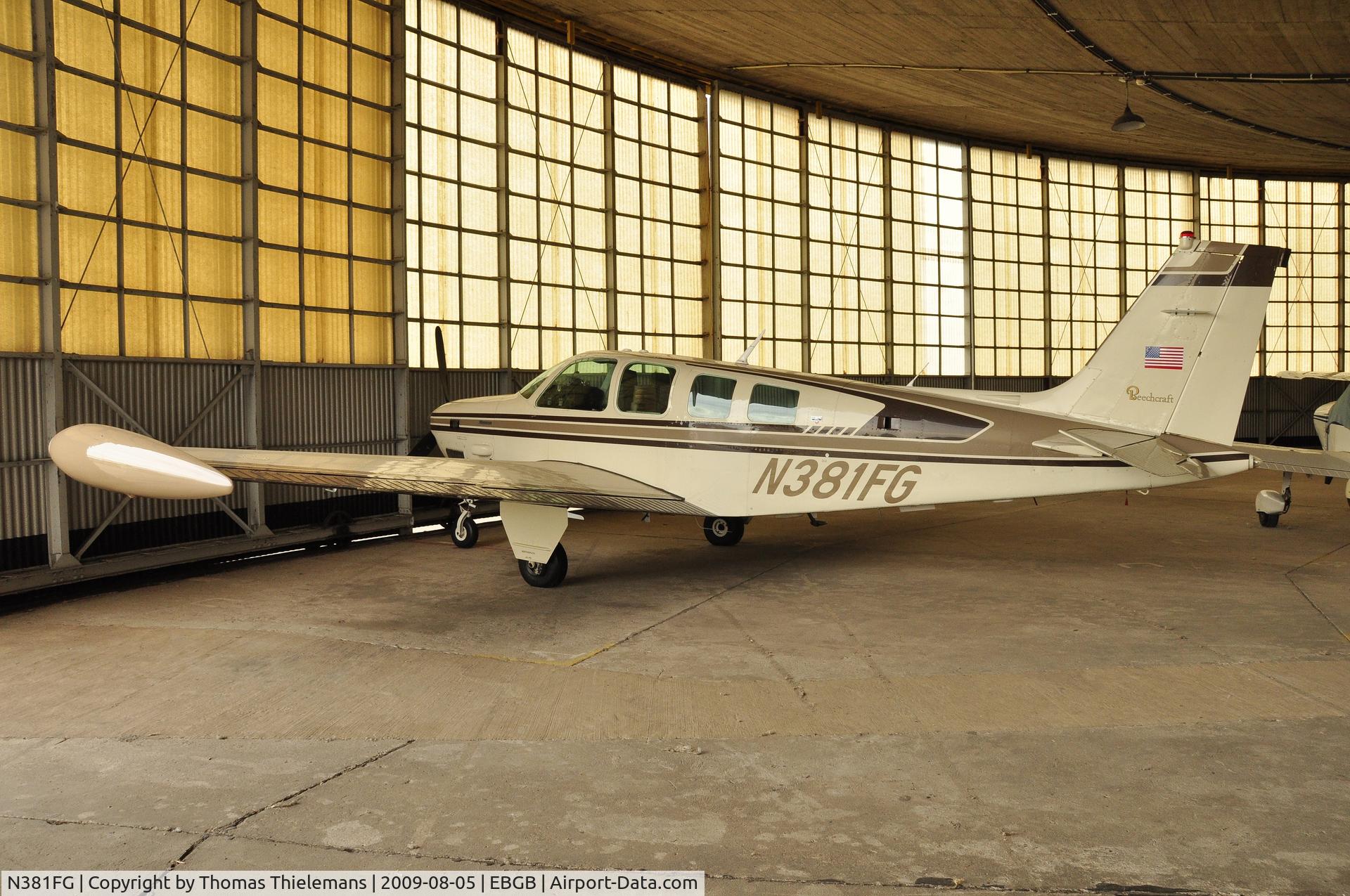 N381FG, Beechcraft A36TC Bonanza C/N EA-249, Parked in the beautiful hangar designed by Alfred Hardy