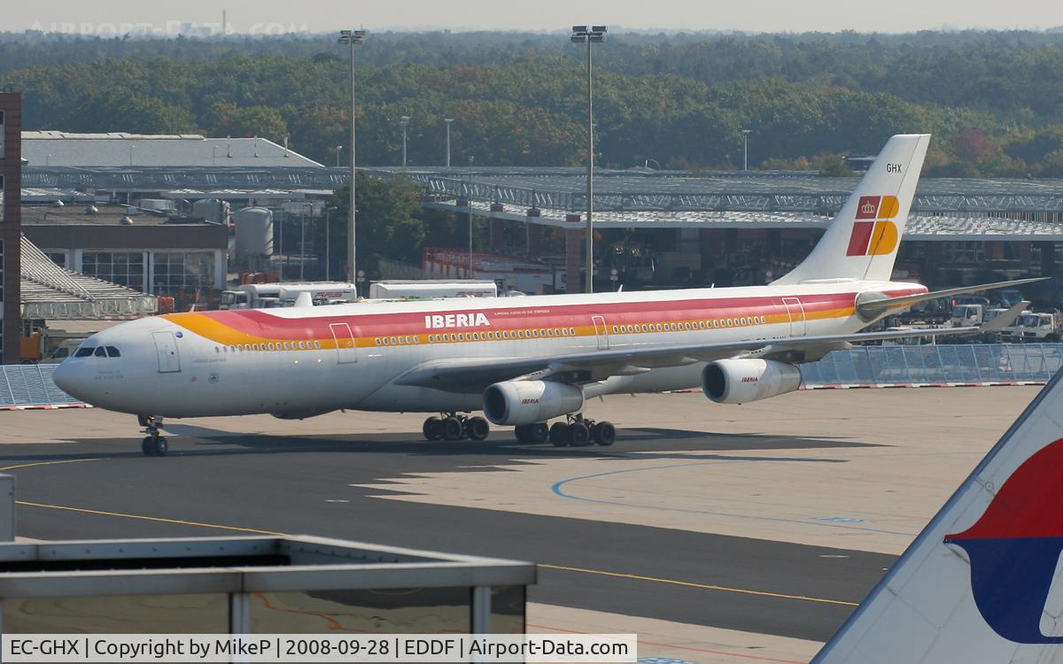 EC-GHX, 1996 Airbus A340-313 C/N 134, Taxiing to gate on T2.