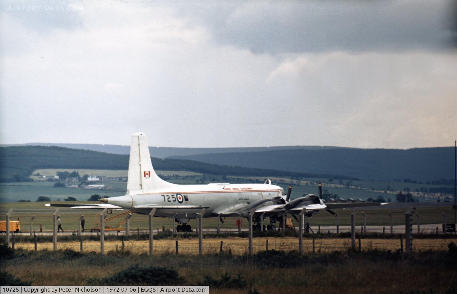 10725, Canadair CP-107 Argus 2 (CL-28-2) C/N 25, CP-107 Argus of 105 Squadron Canadian Armed Forces visiting RAF Lossiemouth in the Summer of 1972.