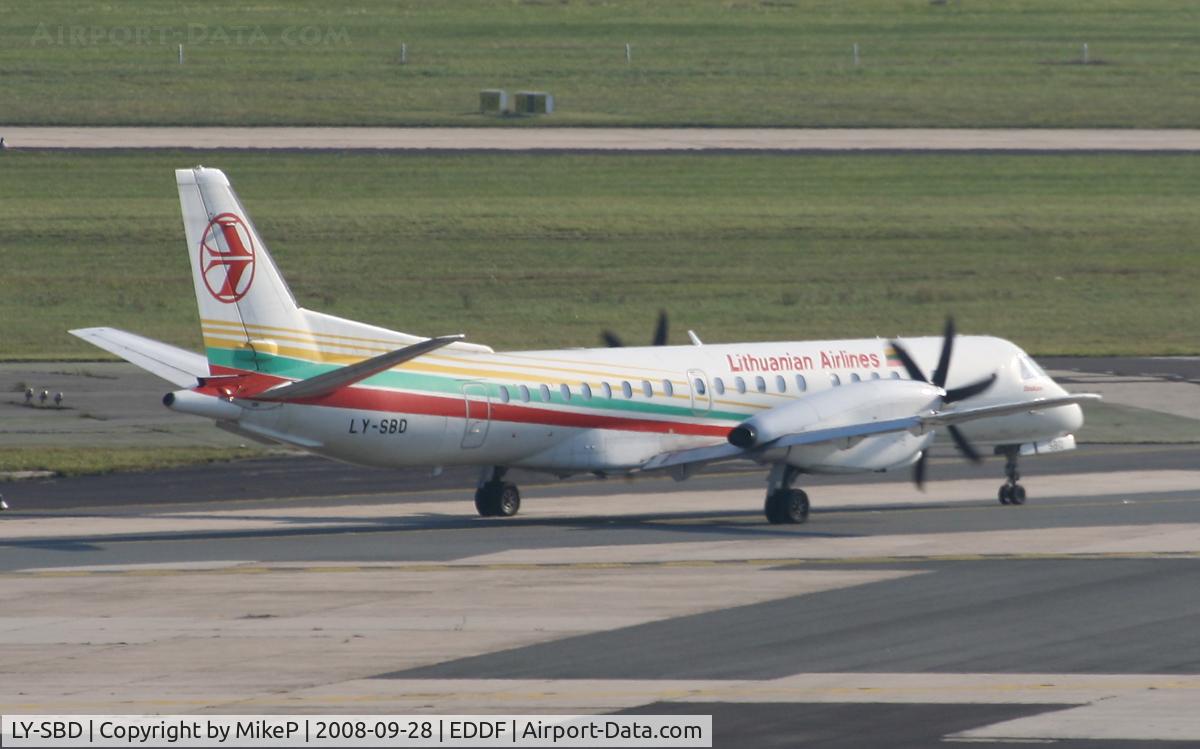 LY-SBD, 1995 Saab 2000 C/N 2000-023, Heading for departure.