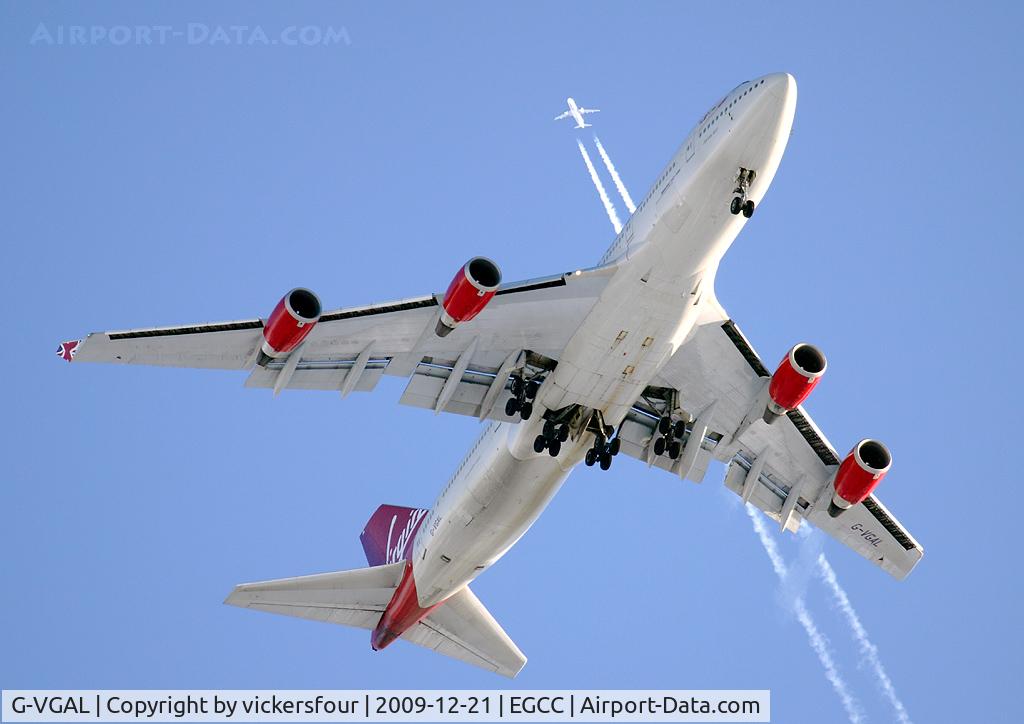G-VGAL, 2001 Boeing 747-443 C/N 32337, Virgin '747 on 8 mile finals for RW23R at MAN with Aer lingus A320 EI-DEI (EIN603) trailing in the background.