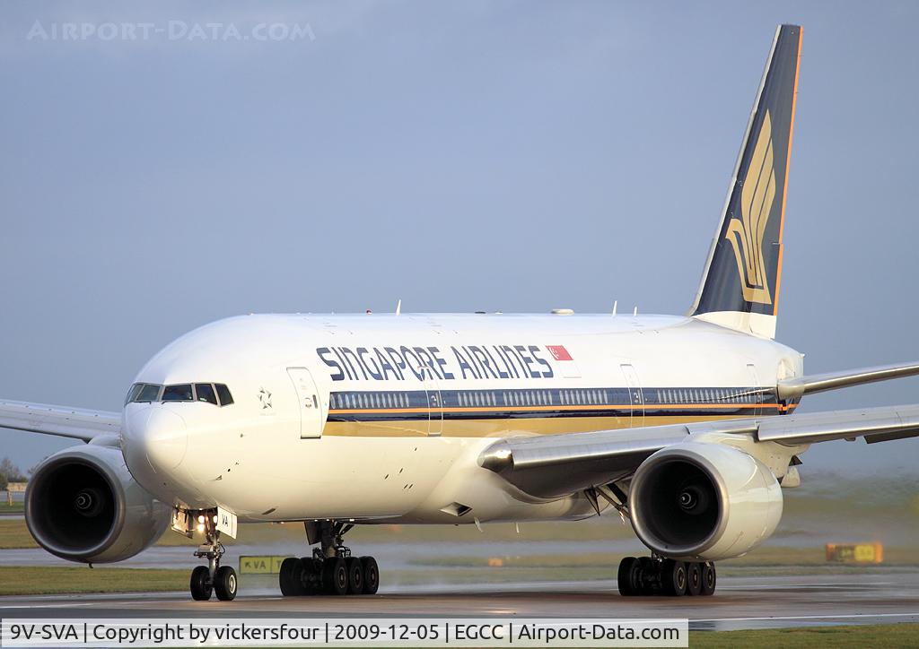9V-SVA, 2001 Boeing 777-212/ER C/N 28524, Singapore '777 departing MAN RW23L.