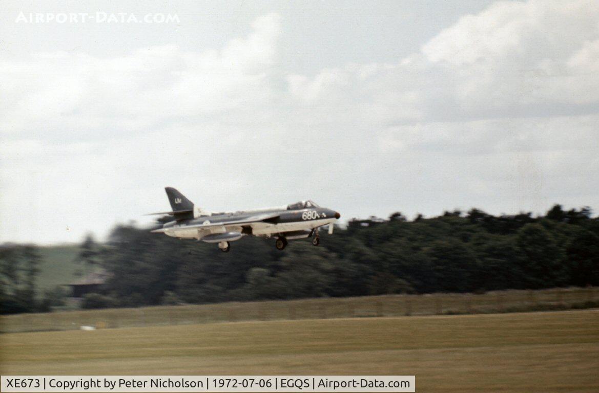 XE673, 1955 Hawker Hunter GA.11 C/N HABL-003016, Hunter GA.11 of 764 Squadron landing at Lossiemouth in the Summer of 1972.