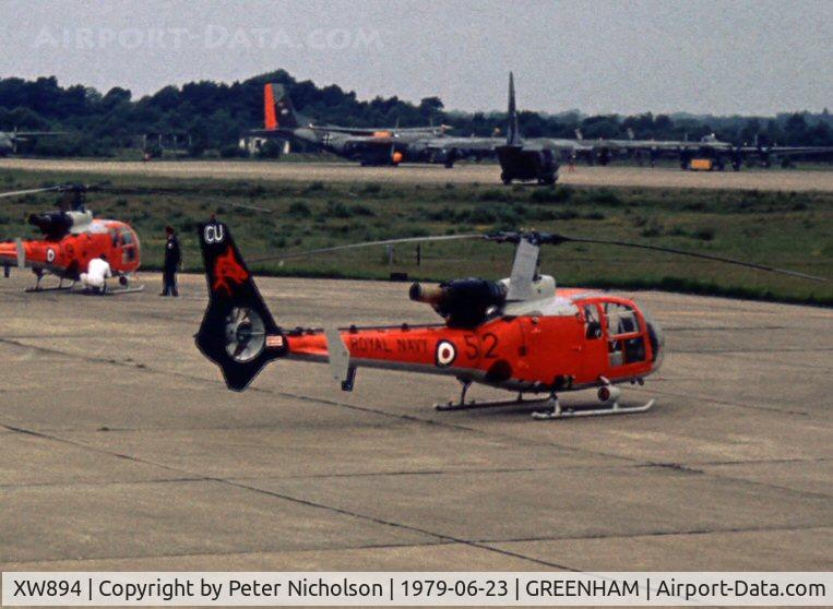 XW894, 1974 Westland SA-341C Gazelle HT2 C/N 1173, Gazelle HT.2 of the Sharks display team of 705 Squadron at the 1979 Intnl Air Tattoo at RAF Greenham Common.