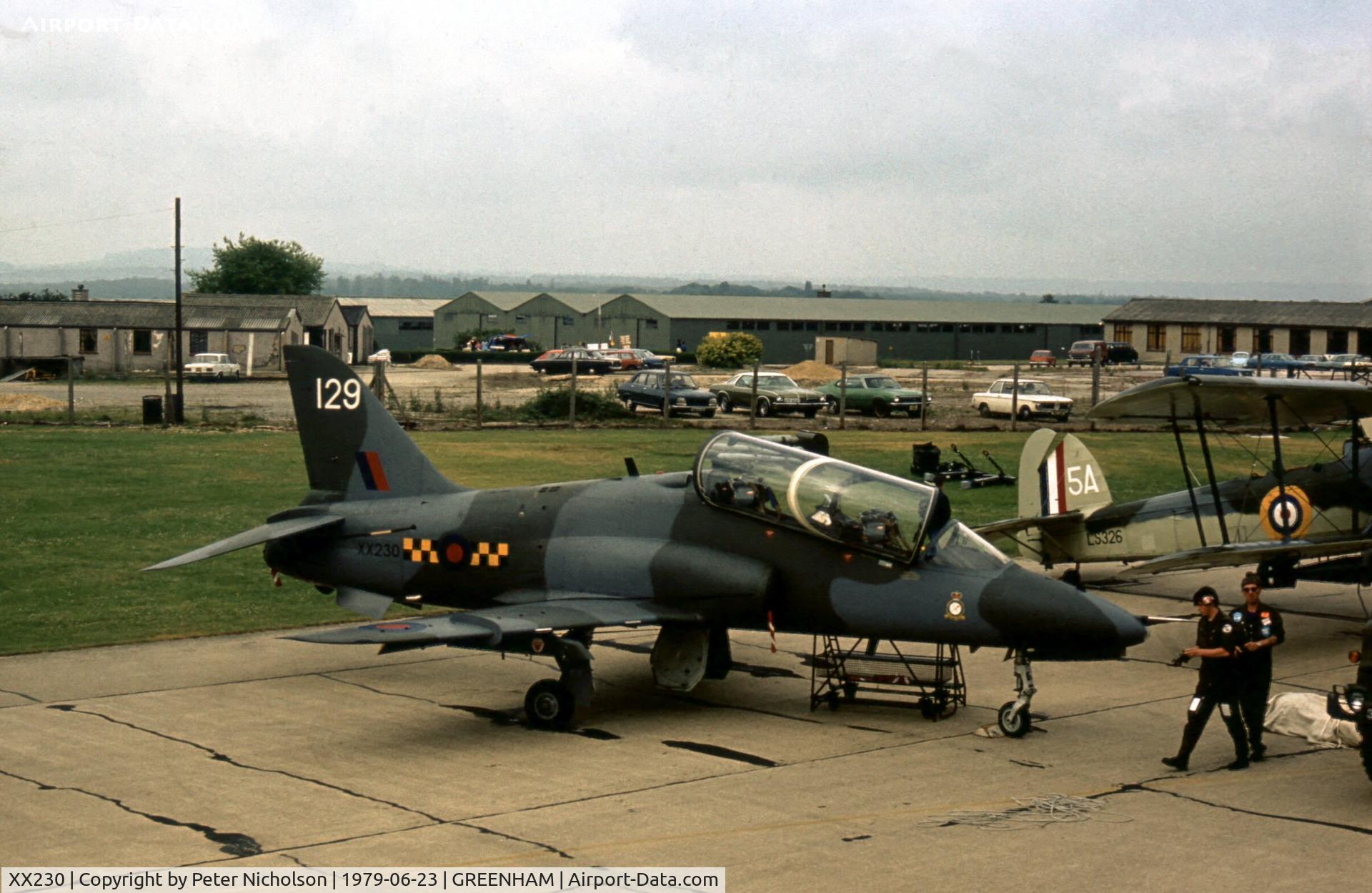 XX230, Hawker Siddeley Hawk T.1 C/N 066/312066, Hawk T.1 of 63 Squadron/1 Tactical Weapons Unit on display at the 1979 Intnl Air Tattoo at RAF Greenham Common.
