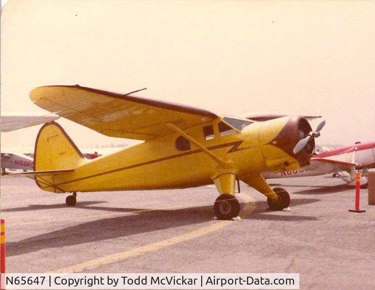 N65647, Stinson V77 Reliant C/N 77491, At Chino Airport in 1980