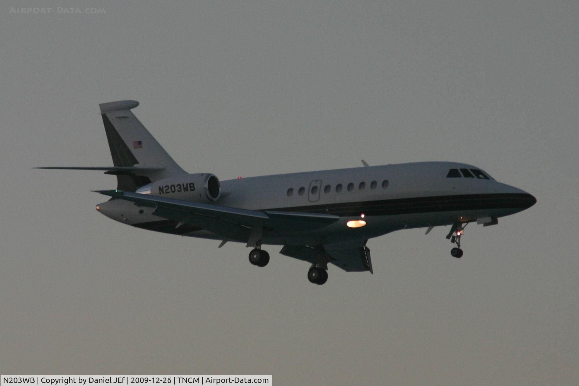 N203WB, 2002 Dassault Falcon 2000 C/N 144, N203WB on a late  afternoon landing at TNCM