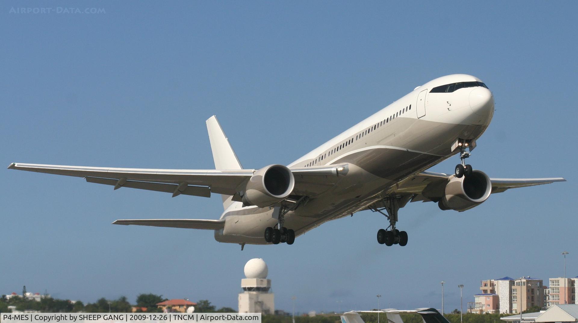 P4-MES, 2003 Boeing 767-33A C/N 33425, P4-MES departing TNCM on runway for  the next island ANTIGUA