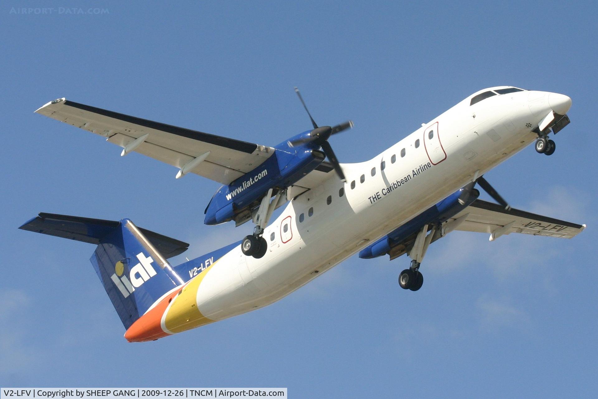 V2-LFV, 1991 De Havilland Canada DHC-8-311 Dash 8 C/N 283, Liat V2-LFV departing TNCM