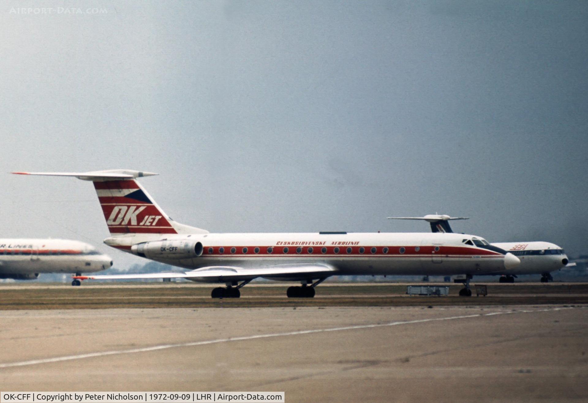 OK-CFF, 1972 Tupolev Tu-134A C/N 2351603, Tupolev Tu-134A Crusty of Czech airline CSA preparing to depart Heathrow in September 1972.