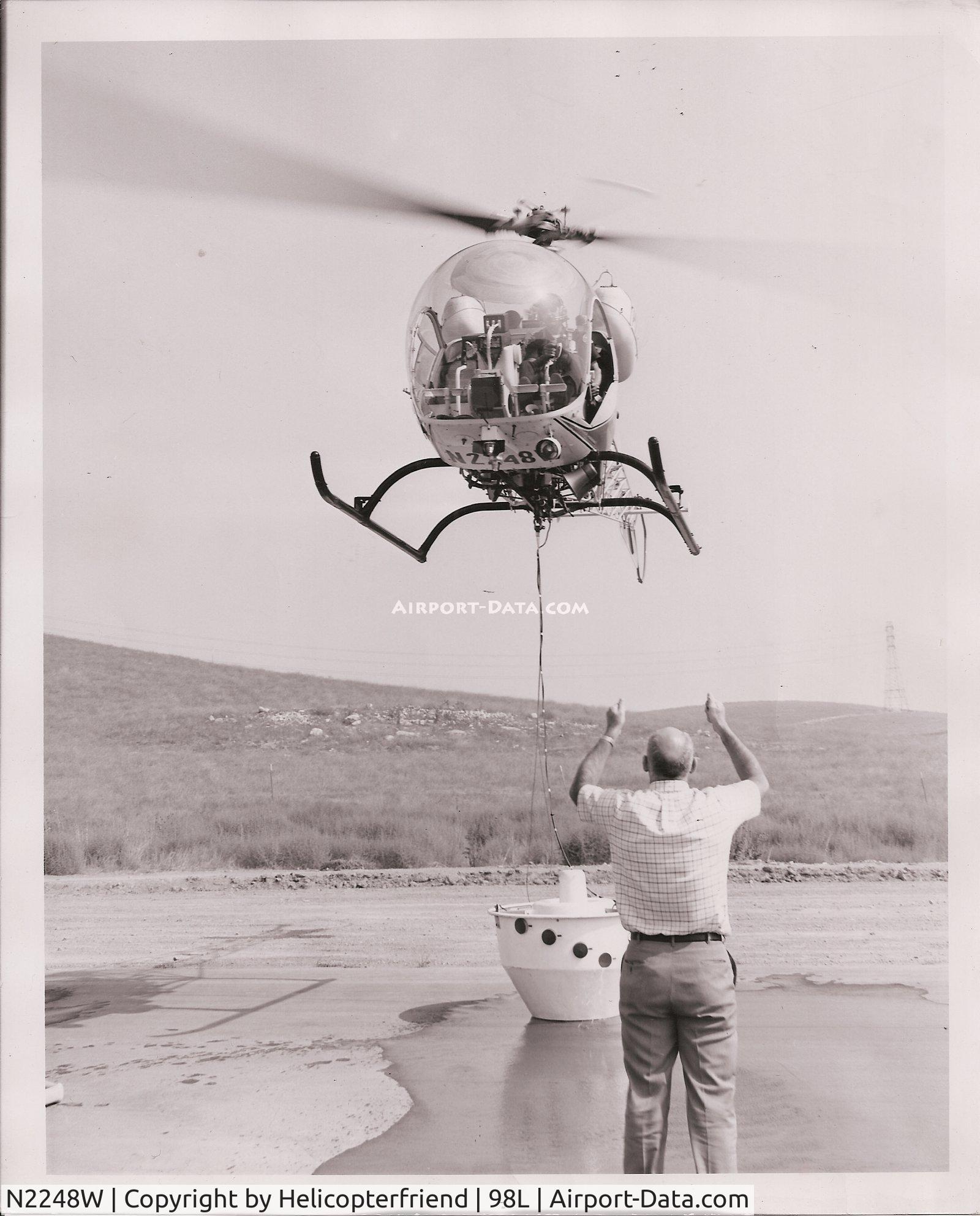 N2248W, 1969 Bell 47G-5 C/N 7961, Scanned from archives, new fire water bucket being tried out