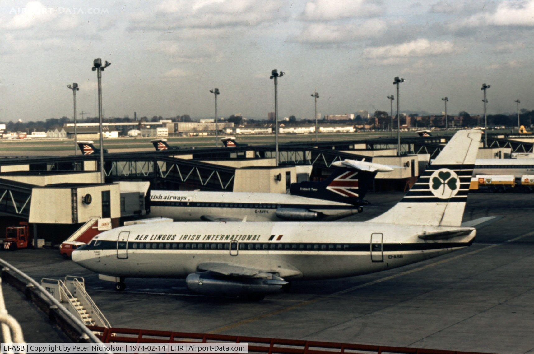 EI-ASB, 1968 Boeing 737-248 C/N 19425, Boeing 737-248 named St. Albert of Aer Lingus at London Heathrow in February 1974.
