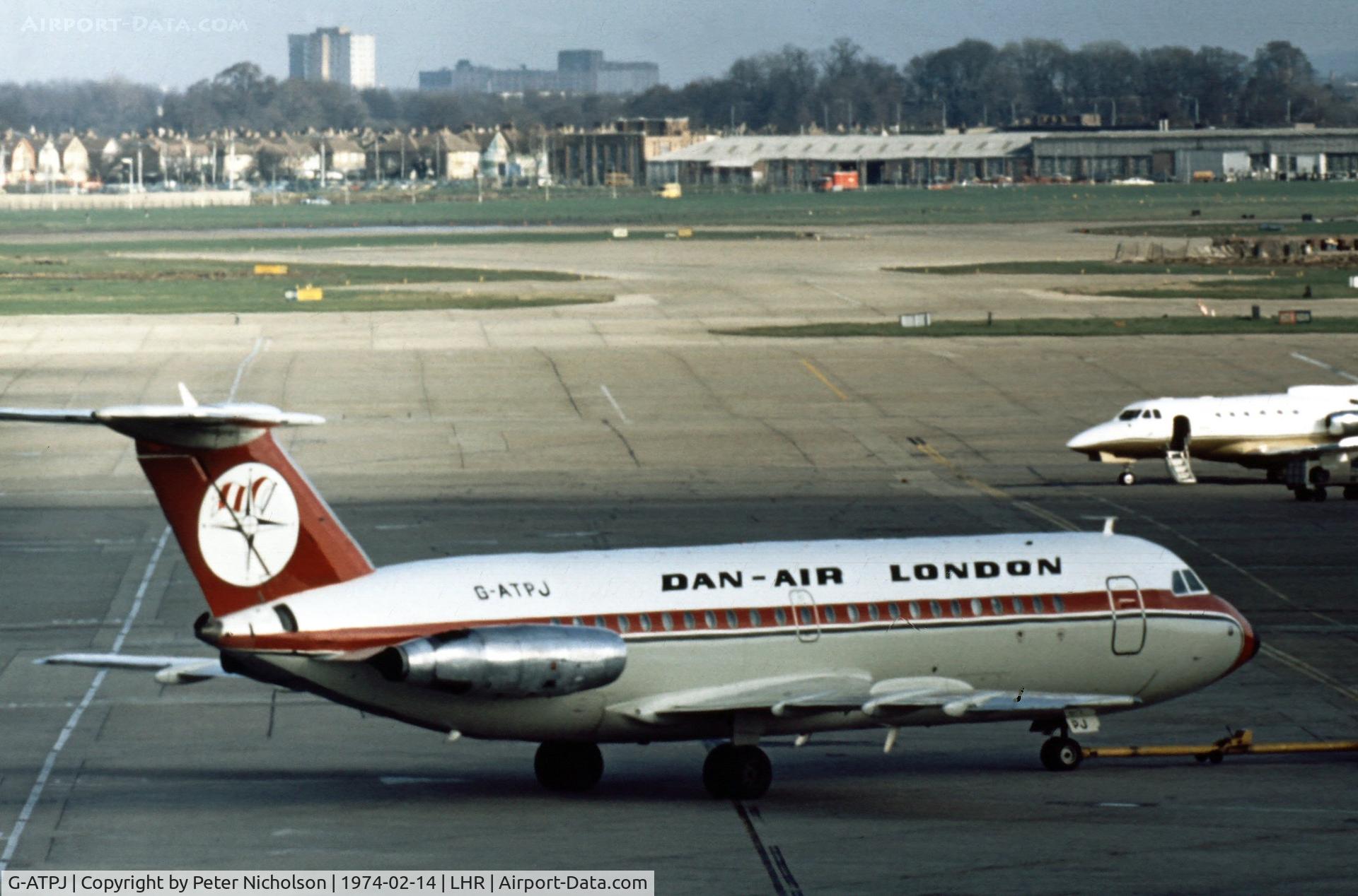 G-ATPJ, 1966 BAC 111-301AG One-Eleven C/N BAC.033, One Eleven 301 of Dan-Air London at Heathrow in February 1974.