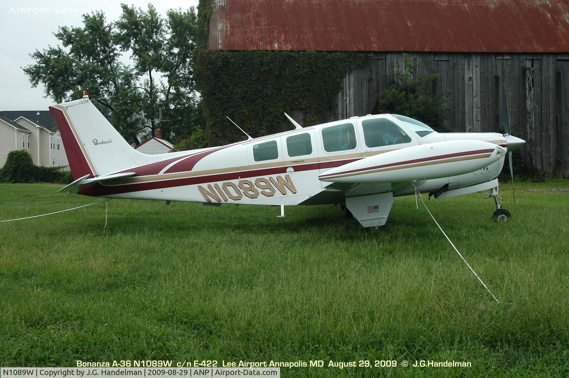 N1089W, 1973 Beech A36 Bonanza 36 C/N E-422, at Lee Airport Annapolis MD