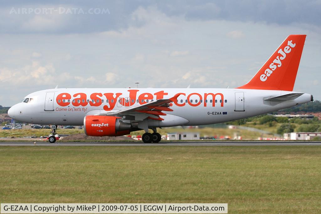 G-EZAA, 2006 Airbus A319-111 C/N 2677, Rolling down Runway 26.