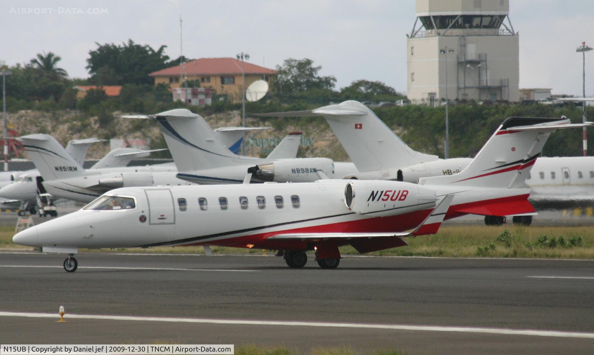 N15UB, 2007 Learjet 45 C/N 2072, N15UB just landed at TNCM now back tracking the runway for parking