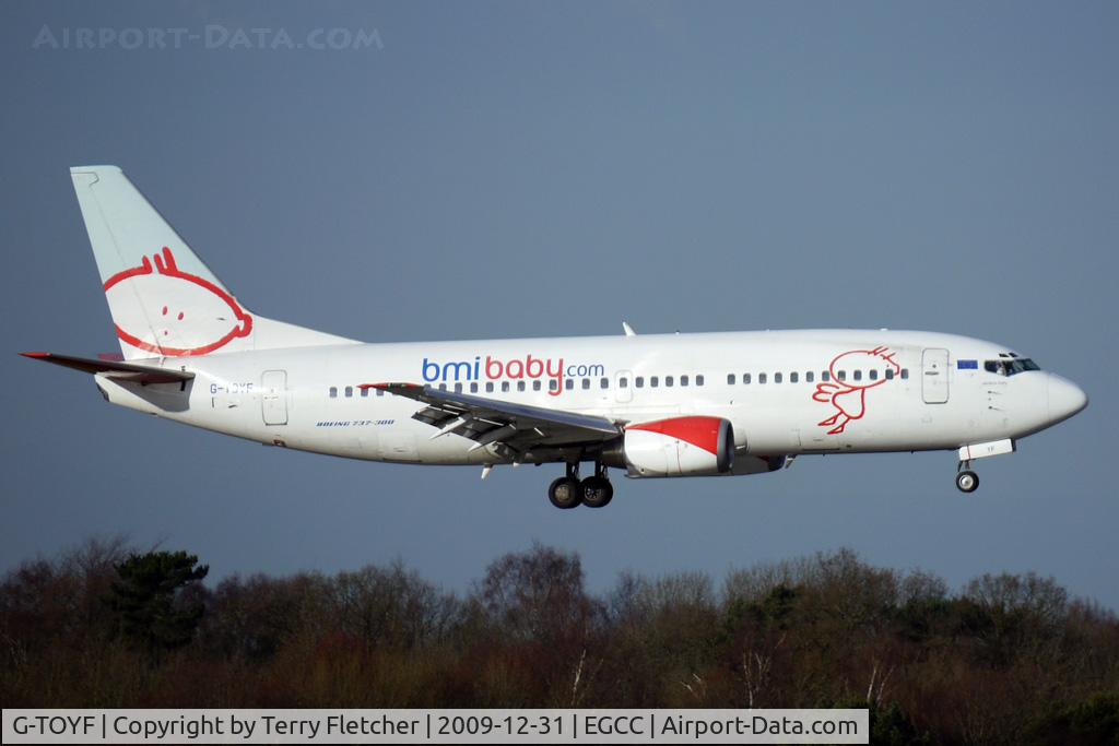 G-TOYF, 1997 Boeing 737-36N C/N 28557, BMI Baby B737 arriving at Manchester