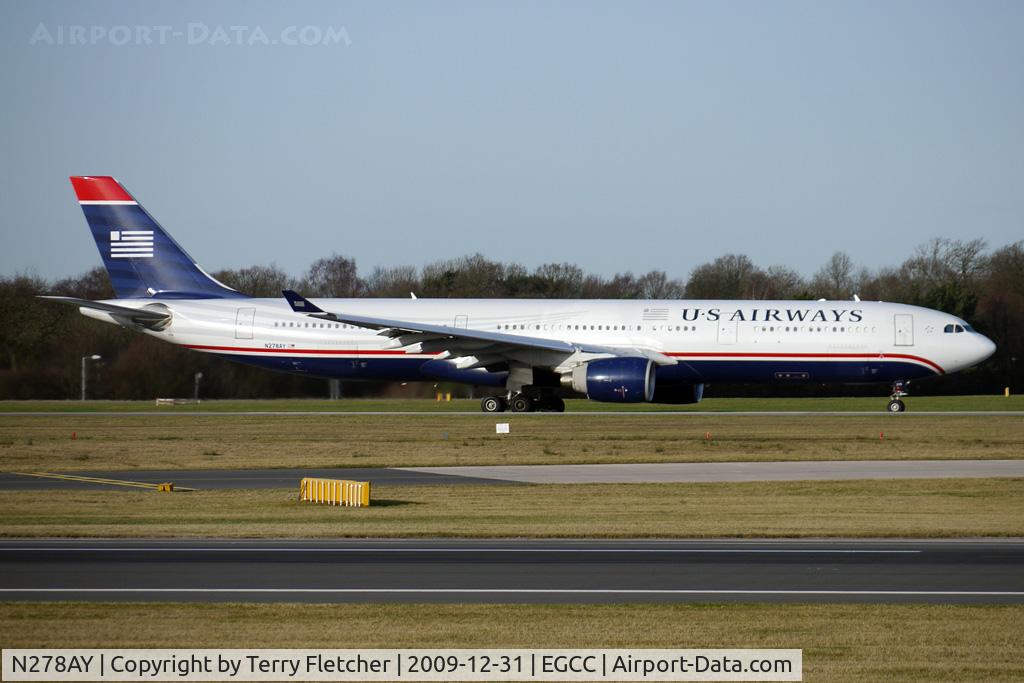 N278AY, 2001 Airbus A330-323 C/N 0388, US Airways Airbus A330 leaving Manchester