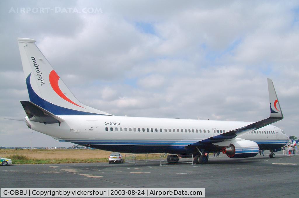 G-OBBJ, 2001 Boeing 737-8DR C/N 32777, Elvington Air Show 2003. Multiflight's 737.