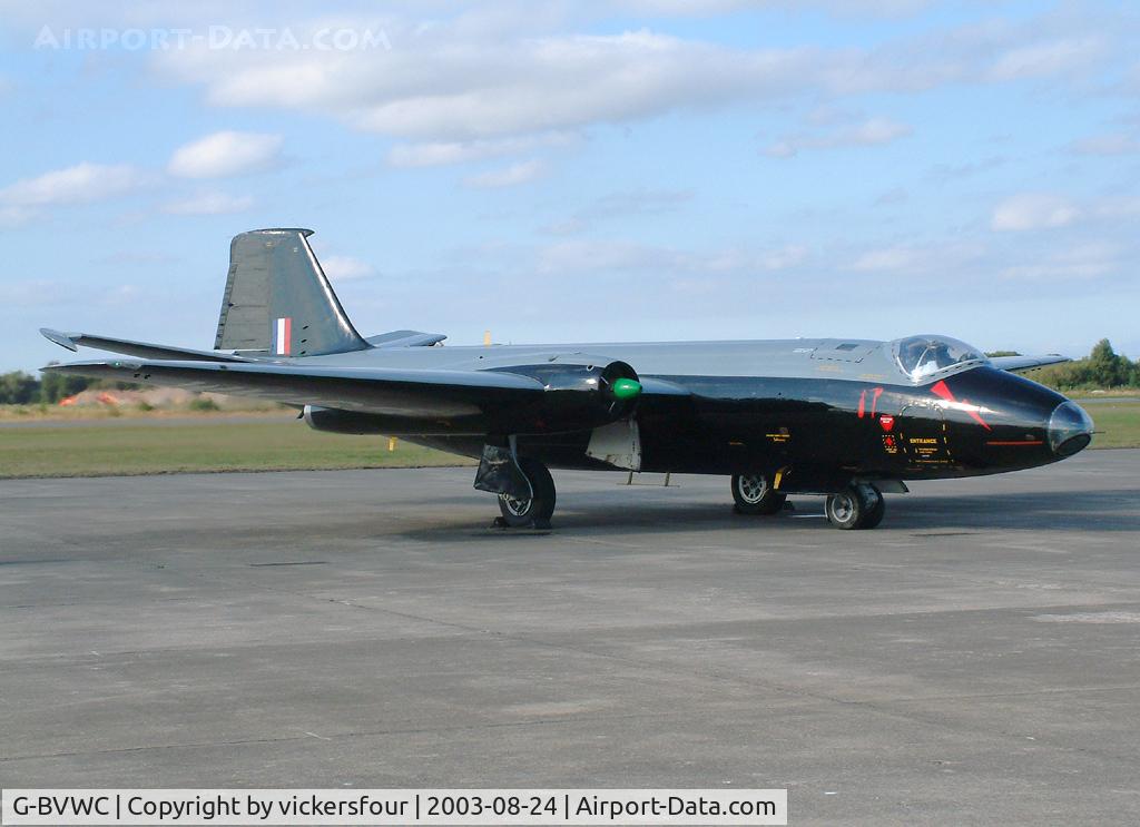 G-BVWC, 1955 English Electric Canberra B.2 C/N EEP71399, Elvington Air Show 2003. Painted in 617 Squadron markings with its original serial WK163.